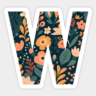 Whimsical Floral Letter W Sticker